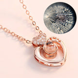 Collier Projective Or Rose & 100 Langues Collier Pendentif Projection Romantique Amour Mémoire Collier De Mariage D24