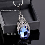 SINLEERY Fashion Waterdrop Shaped Big Pendant Necklace With Blue Cubic Zirconia Jewelry For Women Clothes Accessories MY117 SSO