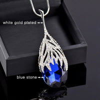 SINLEERY Fashion Waterdrop Shaped Big Pendant Necklace With Blue Cubic Zirconia Jewelry For Women Clothes Accessories MY117 SSO